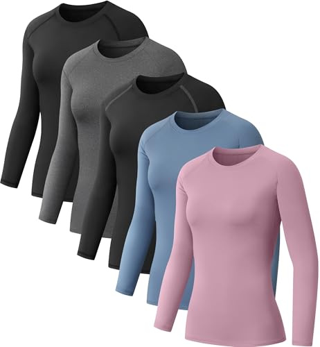 5 Pack Women's Compression Shirts Long Sleeve for Workout & Baselayer S