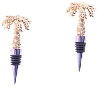 Amosfun Palm Tree Bottle Stopper 2 Pcs Wine Stopper Whiskey Decanter Practical Bottle Stopper Wine Stopper Wine Preservation Plug Sealer Vac Sealer Bottle Plug Creative Bottle Stopper Golden Alloy