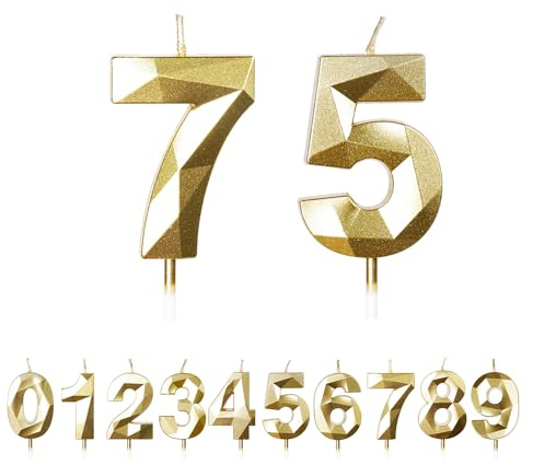FUZVOL Birthday Cake Candles, Gold Number 75 Candle | Cake Topper Decorations