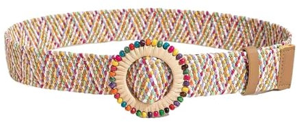 UALXPAO FlechtgüRtel Damen Bunter Trendiger Strohgürtel for Damen, Trendige runde Schnalle, breiter Gürtel, klassischer Sommer-/Strandbund for Frauen und Mädchen(117cm)