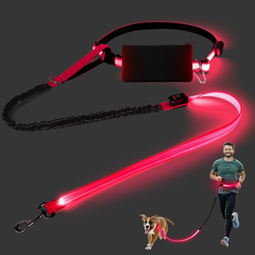LED Joggingleine Hunde, Freihändige Hundeleine mit Bauchgurt, LED Hundeleine, Reflektierend Stoßdämpfung, Wiederaufladbar Beleuchtete Hundeleine, Freihandleine zum Joggen mit Ruckdämpfer