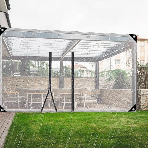 10ft x 12ft) Heavy Duty Zipper Tarpaulin PVC Clear Plastic Sheet Cover with Zip Door Waterproof Windproof and Weather Resistant for Outdoor Greenhouse Patio Garden Pavilion 10ft x 12ft