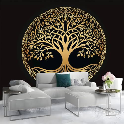 Papier Peint Panoramique Intissé Mural Décoration Salon 250 x 175 cm 3D Effet Or Noir Tableaux Muraux Photo Décoration Murale Chambre d'enfant Restaurant Simplicité L'Arbre De Vie