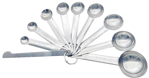 ASMEFY Stainless Steel Measuring Spoons, Set of 9 Pieces, Kitchen Ingredients Measuring Set