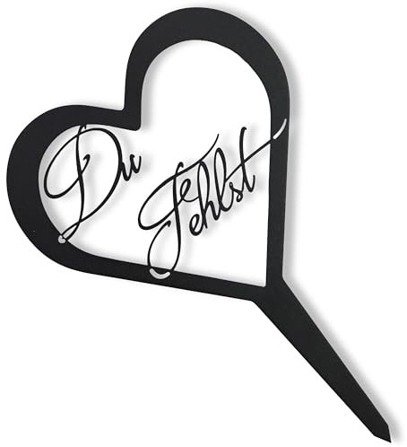 Rostikal® Decoración para tumba duradera como colgante de jardín con corazón Du Fehlst - Decoración para tumba resistente a la intemperie, hecho a mano, placa conmemorativa de acero corten para