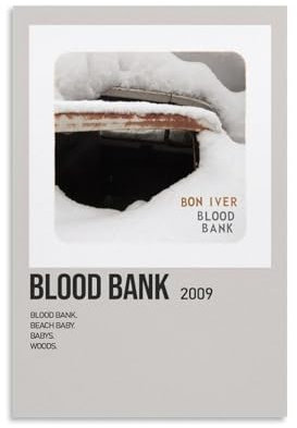 OREAUORN Poster mit Bon Iver Blood Bank, Leinwandbezug, ästhetisches Vintage-Poster, dekoratives Gemälde für Wohnzimmer, Schlafzimmer, 20 x 30 cm, ungerahmt, 5