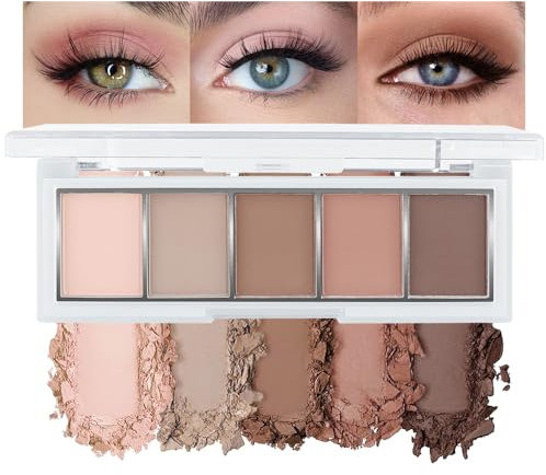 Kinretixia Paleta de sombras de ojos neutras nude marrón, 5 colores con acabado mate aterciopelado, sombras de ojos nude taupe de tono frío, maquillaje natural para cada día