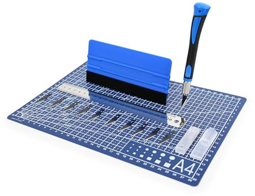 EHDIS Kit di Taglierino di Precision con Bisturi Modellismo di Gomma Antiscivolo, Cutting Mat, Spatola con Feltro, Tighello in Acciaio, Per Artigianato, Taglio Della Carta, Blu