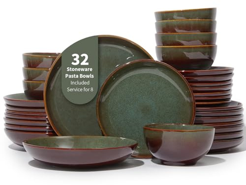 32 Piece Dinnerware Sets, Service for 8 Brown Green
