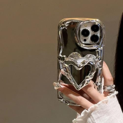 WSDSMS Custodia morbida in silicone con supporto a specchio Plating Love per iPhone 14, 13, 12, 11 Pro Max X, XS, XR, 14 Plus, cover protettiva per fotocamera posteriore, A, per iPhone XS