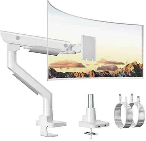 monTEK White USB Monitor Arm for 17-57 inch Screens