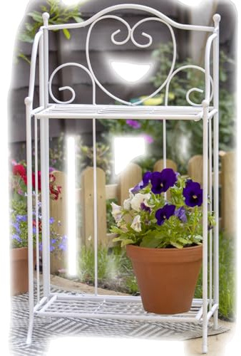Darthome White Metal 2 Tier Plant Stand 34x65x18cm Love Heart Lattice Flower Pot Folding Shelf Rack