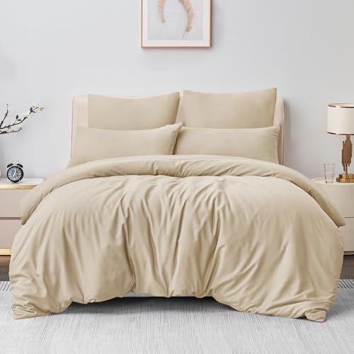Aisbo Bettwäsche 220x240 3teilig Khaki - Mikrofaser Bettwäsche-Sets mit Reißverschluss, ÖKO-TEX Bettbezug 240x220 cm 3tlg mit Kissenbezug 80x80 cm, Weich und Bügelfrei