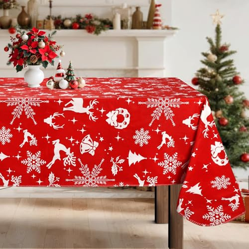 Arquiel Weihnachten PVC Wachstischdecke Rechteckig 152 x 260 cm Abwaschbar | Abwaschbare PVC-Wachstischdecke mit Weihnachten-Motiv, wasserfest und pflegeleicht für Küche, Esszimmer, Garten und Alltag.