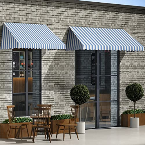 QJBSAVVA Bistro Markise Blau Weiß 400 x 120 cm UV beständige Terrassenmarkise mit Stahlrahmen wasserabweisend und leicht zu reinigen für Balkon Terrasse und Garten