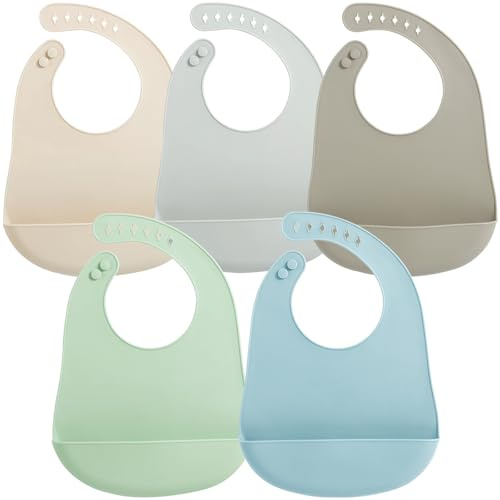 PandaEar 5er Wasserdichte Silikon Baby Lätzchen mit Auffangschale | Leichtes Silikonlätzchen Verstellbar & Abwaschbar | Baby Lätzchen Silikon für Babys und Kleinkinder