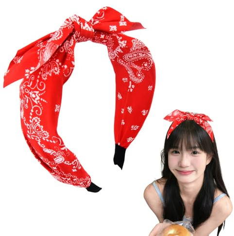Bandeau Boho Élastique Avec Nœud Rouge Pour Femmes Filles Accessoires De Cheveux Torsadés Rouges Pour Femmes Accessoires D'Halloween Bandana Pour Yoga Sport Bandeau Bandana Avec Nœud