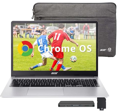 Acer Chromebook 315 15.6 FHD Laptop, Intel Celeron N4500, 4GB LPDDR4 RAM, 224GB Storage (64GB eMMC+160GB Docking Station Set), Numeric Keypad, HD Webcam, Long Battery Life, Wi-Fi 6, Chrome OS, Silver