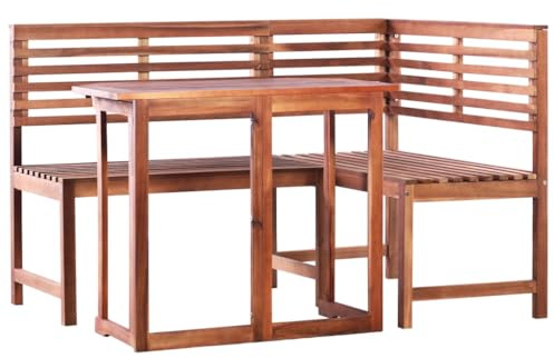 Kaloriko 2-TLG. Bistro-Set Akazie Massivholz, klappbarer Gartentisch mit Eckbank, wetterfest, geölt, für Garten, Balkon, Terrasse