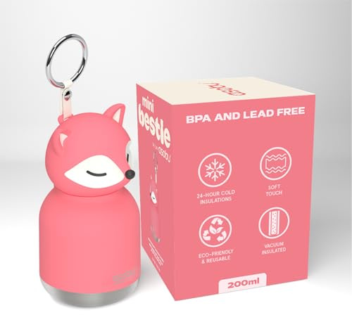 Mini Bestie Wasserflasche mit niedlichem Sammlerstück für alle Altersgruppen, auslaufsicher, Edelstahl, BPA-frei, mit Gurt und Clip, isolierte Flasche für Reisen, Arbeit und als Geschenk