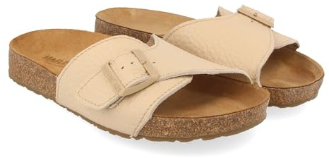 HAFLINGER Bio Jeane Leder Pantolette Sandale mit Schnalle Korkfußbett Unisex