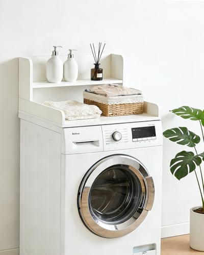Arbeitsplatte Waschmaschine Trockner mit 2 Stufigem Regal, Waschmaschinen Auflage Holz, für Einzelwaschmaschine und Trockner, Abdeckung Waschmaschine Holz, Lagerung und Organisation