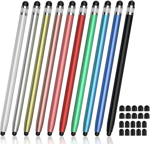 Universal 10 Pack 2-in-1 capacitive Stylus Pens for Touch Screens, 20 Tips | High Capacitive Tablet Pen for iPad/iPhone/Android/Tablet/Samsung/Huawei/Switch/Lenovo