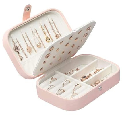 Lrikas Scatole Portagioie Gioielli da Viaggio da Donna Organizzatore da Ragazza Custodia Piccola da Gioielleria per Anelli Orecchini Collane Bracciali, 16,5 x 11,5 x 5,5 cm (Rosa)