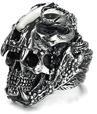 DAOMEI Vintage Indian Jaguar Warrior Skull Ring Für Männer Cool Biker Ringe Male Heavy Punk Gothic Schmuck