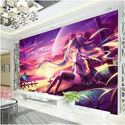 Jukunlun Hatsune Miku Wallpaper Benutzerdefinierte 3D Wandbild Anime Fototapete Mädchen Schlafzimmer Schlafsaal Wandverkleidung Cartoon Room Decor Sonnenuntergang-200X140Cm