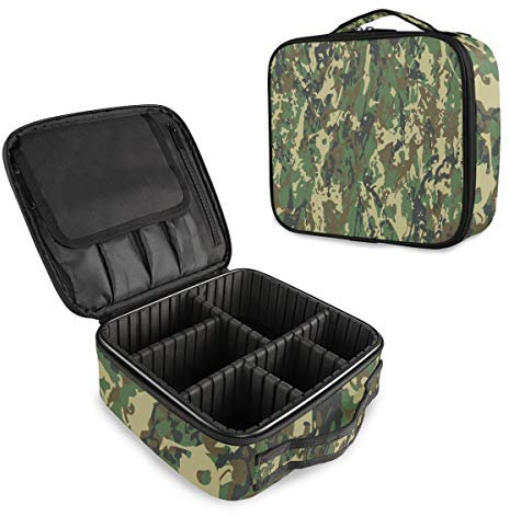 Mnsruu - Estuche organizador de maquillaje de camuflaje militar abstracto con separadores ajustables
