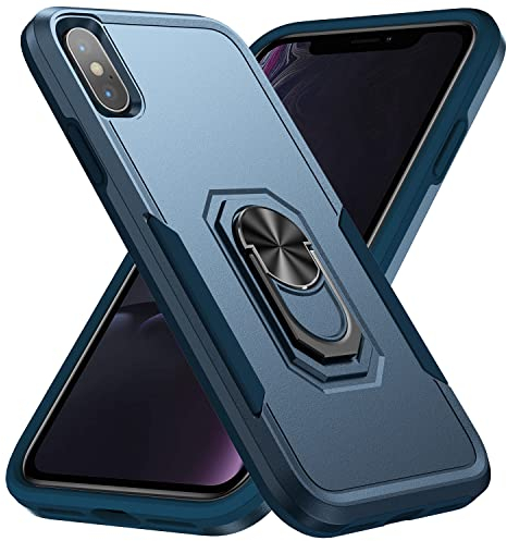 MilanNice Handyhülle für iPhone X/iPhone XS/iPhone 10 Heavy Duty Hülle Stoßfest Kratzfest mit 360 Grad Ring Halter Standfunktion TPU Cover Protective Handy Schutzhülle,Blau