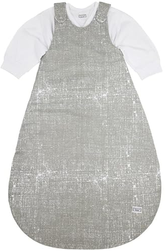Meyco Baby Fine Lines Schlafsack 2-teilig, gefüttert (aus 100% Baumwolle, mit Rundum-Reißverschluss, hautfreundlich, Faltenresistent, Größe: 74/80), Grau
