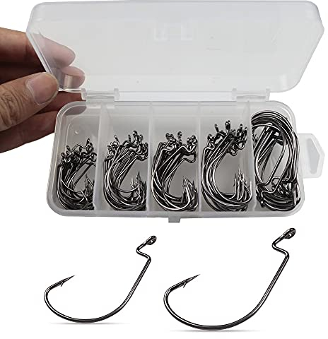 Angelhaken mit Widerhaken aus Karbonstahl, mit breitem Spalten, Offset, Jig Wurm, weiche Köder, Jigginghaken für Texas Rigs Größe 2#1#1/0#2/0#3/0#