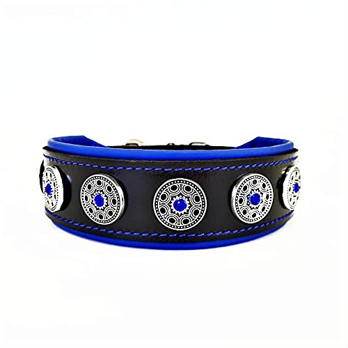 Bestia Leder Hundehalsband für Mittelgroße und Große Hunde – Gepolstertes Echtleder Hundehalsband mit Ziernieten | Breites, Robustes Hundehalsband für Training, Spaziergänge und Alltag