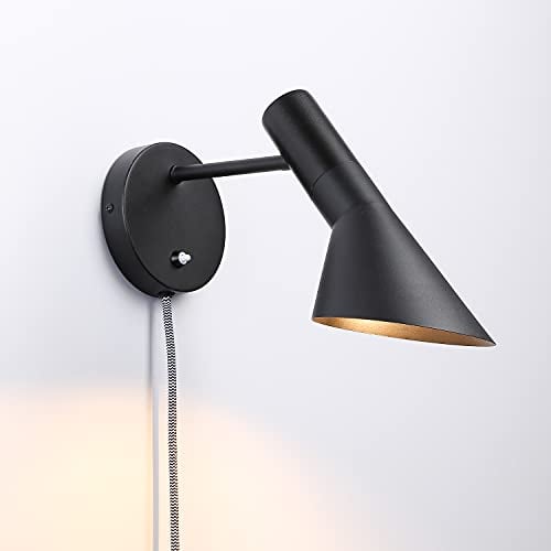 B·LED BARCELONA LED BarcelonaLED Wandleuchte mit Stecker und Schalter, Leselampe, elegantes Design, modern, nordisch, schwenkbar, Schwarz E27
