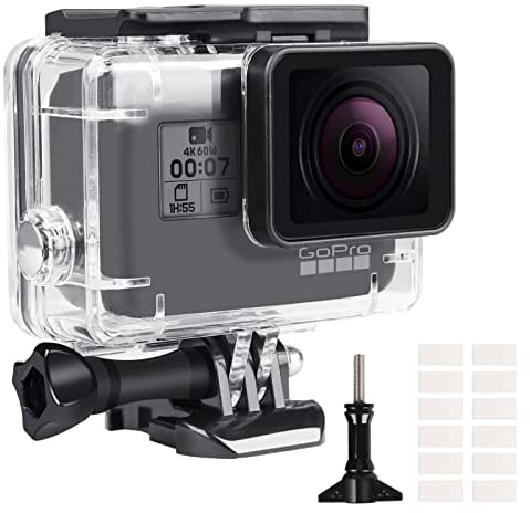 Funda Impermeable para GoPro Hero 5/6/7, 60M Funda Protectora de Buceo con Pinza de Montaje rápido la, 12 Insertos antivaho para cámara Gopro Hero 5/6/7 Black Action