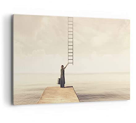 ARTTOR Wandbilder Dekoration Wohnzimmer Symbol Frau Leiter Bilder auf Leinwand 120x80cm Leinwandbild Schlafzimmer Küche Deko Wand Kunstdruck Art Groß XXL Wanddeko Bild Wall Decor Canvas AA120x80-4339