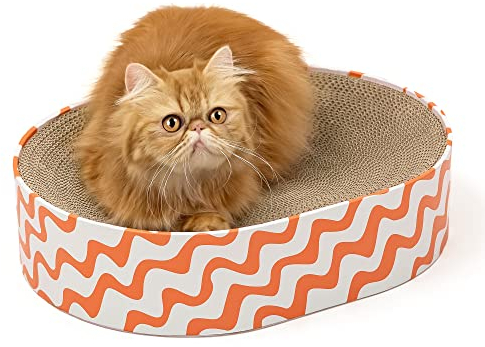 Conlun Rascadores de Gatos, 2 en 1 Ovalado Rascador Carton para Gatos, Salón Ondulado Rascador Gato Carton La Cama, Muebles para Gatos para Sofá(43x33x10cm)