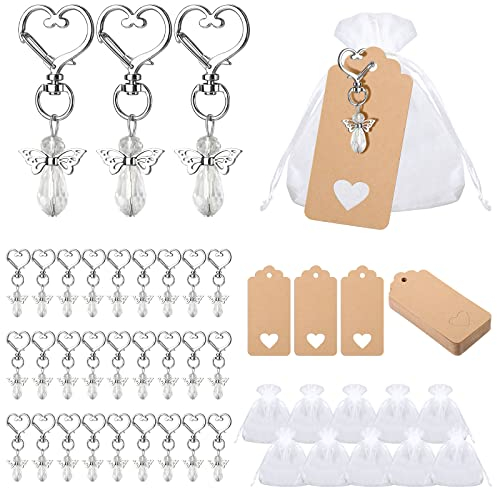 30 PCS Schutzengel Anhänger - Engel Anhänger Klein, Anhänger Taufe Gastgeschenk, Schutzengel Gastgeschenke Taufe Hochzeit Schlüsselanhänger Anhänger Mit Organza Beutel+Kraftpapieranhänger(Transparent)