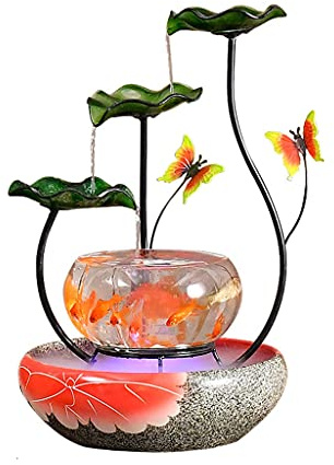 Fontaines d'intérieur Caractéristique d'eau de Table Fontaine de Lotus Bleu, Fontaine en Verre Cascade Fish Tank avec atomisation, intérieur Feng Shui Idée de Cadeau de Mariage d'anniversaire Décorat