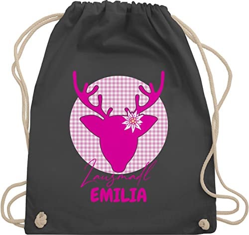 Turnbeutel Rucksack - Kompatibel Oktoberfest - Lausmadl Hirsch - Unisize - Dunkelgrau - trachtenrucksäcke bayrische edelweiss rucksäcke oktoberfest-tasche bayrisches edelweiß tasche