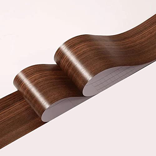 Self-Adhesive Wallpaper Border Peel and Stick Wall Border Sticker Home Ceiling Decorative Border for Bathroom Living Room Kitchen Brown Sandalwood Grain 20cm X 500cm