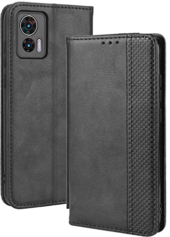 MOJIA Hülle Flip Case für Motorola Moto Edge 30 neo/Edge 30 Lite, PU Dünne Magnetische Klapphülle Handyhülle Schutzhülle mit Kartenfach und Standfunktion. Schwarz
