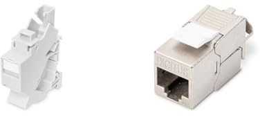 DIGITUS Set: Hutschienen-Adapter – 2 Stück – Mit 2X Cat6A Keystone-Modul – 45° Gewinkelt – Beschriftungsfeld – Staubschutzklappe