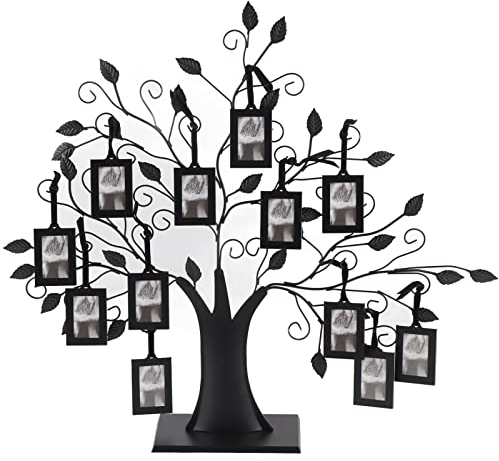 Wakects Portafoto con Albero Genealogico, con 6 o 12 Cornici da Appendere, Albero Medio in Metallo, Photo Display Albero Familiare, Decorazione da Tavolo Autoportante (Misura Grande, 6,4 * 4,6 cm)