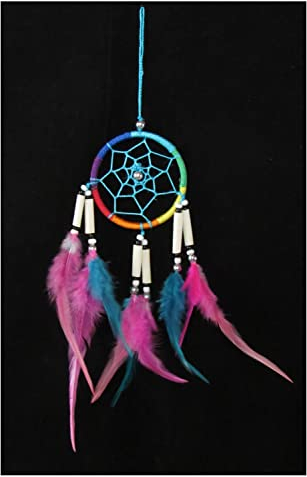 SAWA-ART Traumfänger klein 6cm Knochen bunt, Dreamcatcher small Fensterdeko Wanddeko Kleiner Traumfänger Autoanhänger, Autospiegel, Rückspiegel Boho Bohemian Dekoration handgefertigt