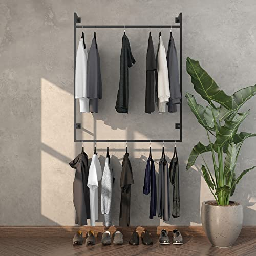 Véloir Kleiderstange Wandmontage Industrial Loft-Design - ARRET V.1 - für die Wand - Wandmontage/Schlafzimmer Kleiderständer aus schwarz beschichteten robusten Stangen für die Wandmontage