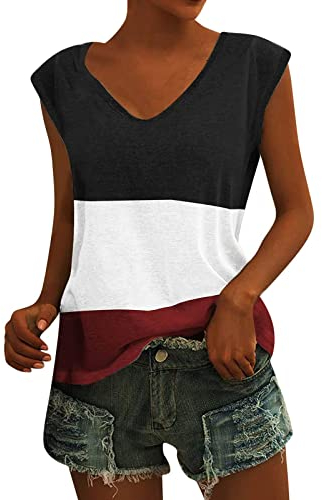 Frauen Cap Sleeve Tanktops Sommer V-Ausschnitt Lässige Loose Fit Plain Shirts Basic Bluse Küstenluder Damen Lange Ärmel (M2022F-Black, S)