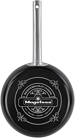 MAGEFESA Ares sarten 24 cm con revestimiento antiadherente bicapa reforzado con esmalte exterior color negro mate y mangos de inox satinados